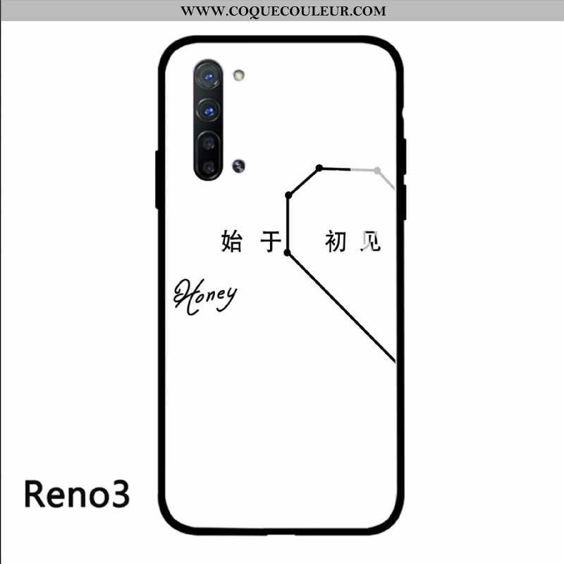 Étui Oppo Reno 3 Protection Art, Coque Oppo Reno 3 Verre Amoureux Blanche