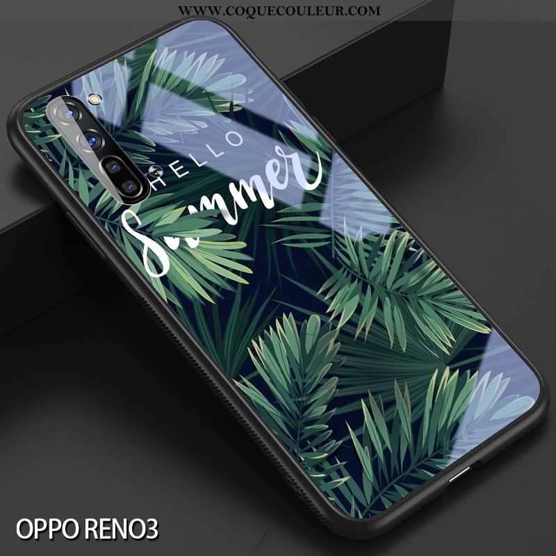 Housse Oppo Reno 3 Créatif Simple Téléphone Portable, Étui Oppo Reno 3 Silicone Coque Verte