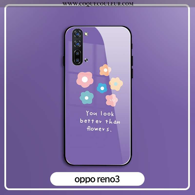 Housse Oppo Reno 3 Personnalité Simple Étui, Étui Oppo Reno 3 Créatif Fleur Violet