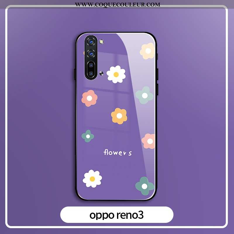 Housse Oppo Reno 3 Personnalité Simple Étui, Étui Oppo Reno 3 Créatif Fleur Violet