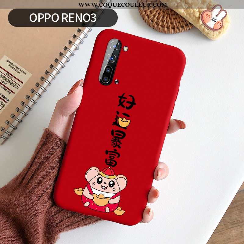 Coque Oppo Reno 3 Silicone Rouge Fluide Doux, Housse Oppo Reno 3 Protection Dessin Animé