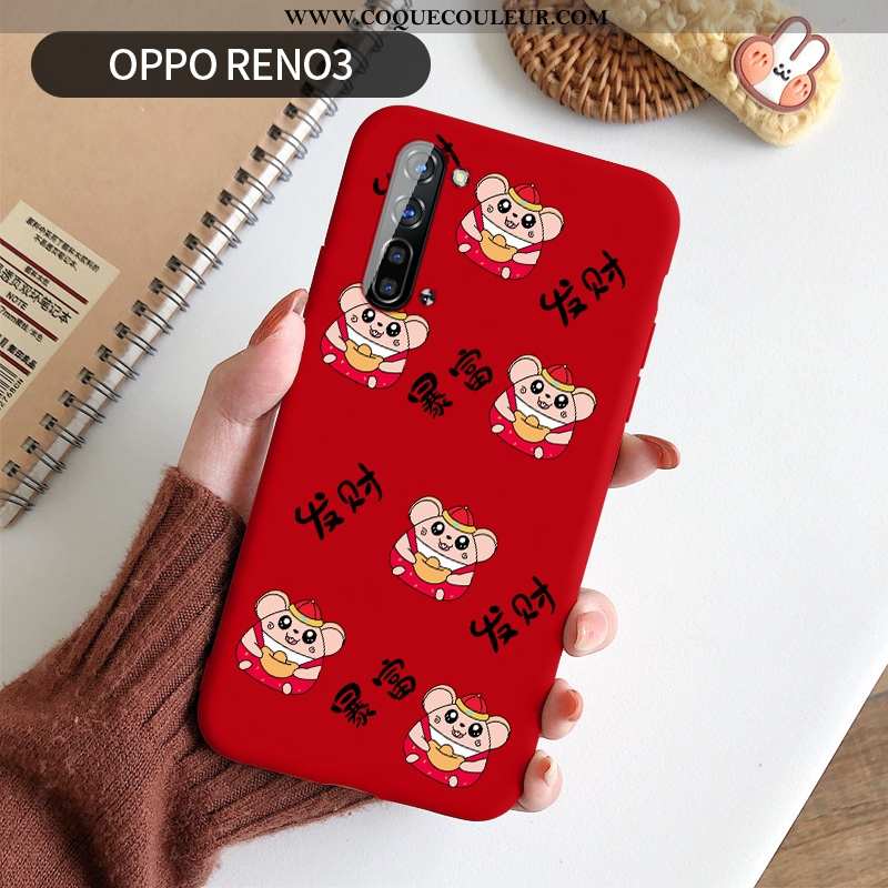 Coque Oppo Reno 3 Silicone Rouge Fluide Doux, Housse Oppo Reno 3 Protection Dessin Animé