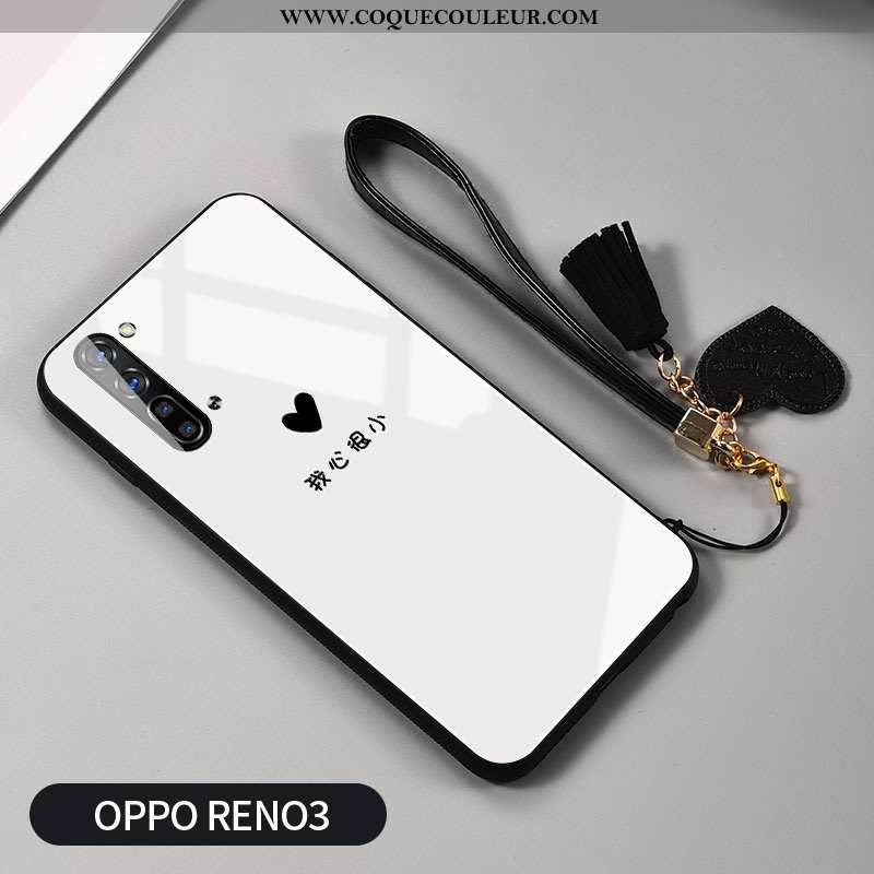 Étui Oppo Reno 3 Verre Frais Silicone, Coque Oppo Reno 3 Personnalité Net Rouge Noir