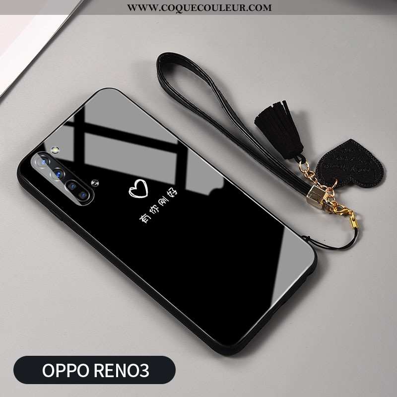 Étui Oppo Reno 3 Verre Frais Silicone, Coque Oppo Reno 3 Personnalité Net Rouge Noir