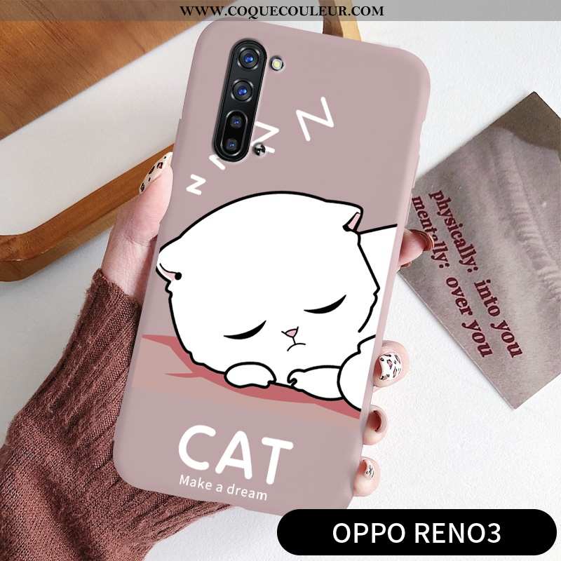 Coque Oppo Reno 3 Créatif Chat Étui, Housse Oppo Reno 3 Dessin Animé Net Rouge Rose