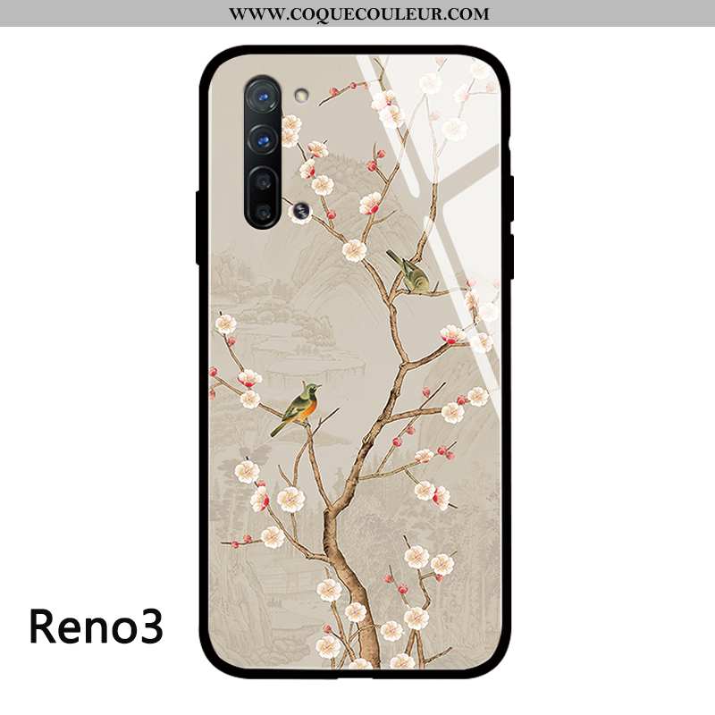 Étui Oppo Reno 3 Tendance Coque Net Rouge, Oppo Reno 3 Silicone Personnalité Beige