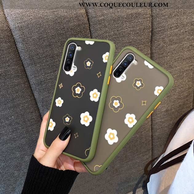 Coque Oppo Reno 3 Délavé En Daim Étui Incassable, Housse Oppo Reno 3 Créatif Fleurs Verte