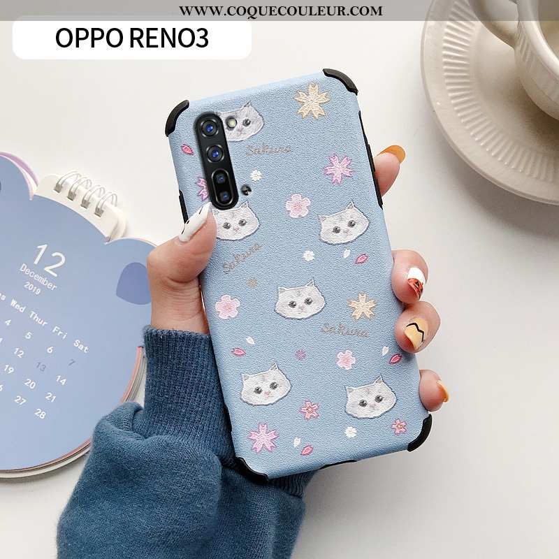 Étui Oppo Reno 3 Silicone Coque Ultra, Oppo Reno 3 Dessin Animé Incassable Bleu