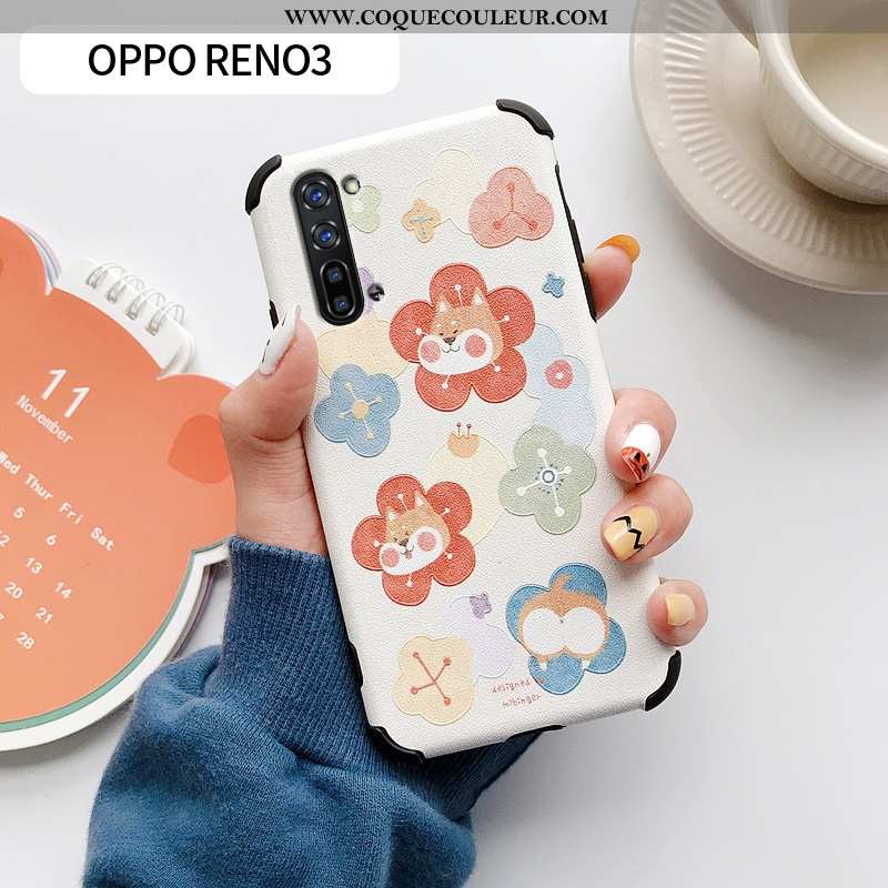 Étui Oppo Reno 3 Silicone Coque Ultra, Oppo Reno 3 Dessin Animé Incassable Bleu