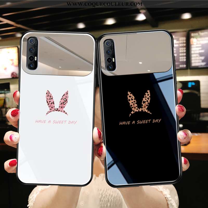 Étui Oppo Reno 3 Pro Modèle Fleurie Verre Miroir, Coque Oppo Reno 3 Pro Fluide Doux Des Oreilles De 