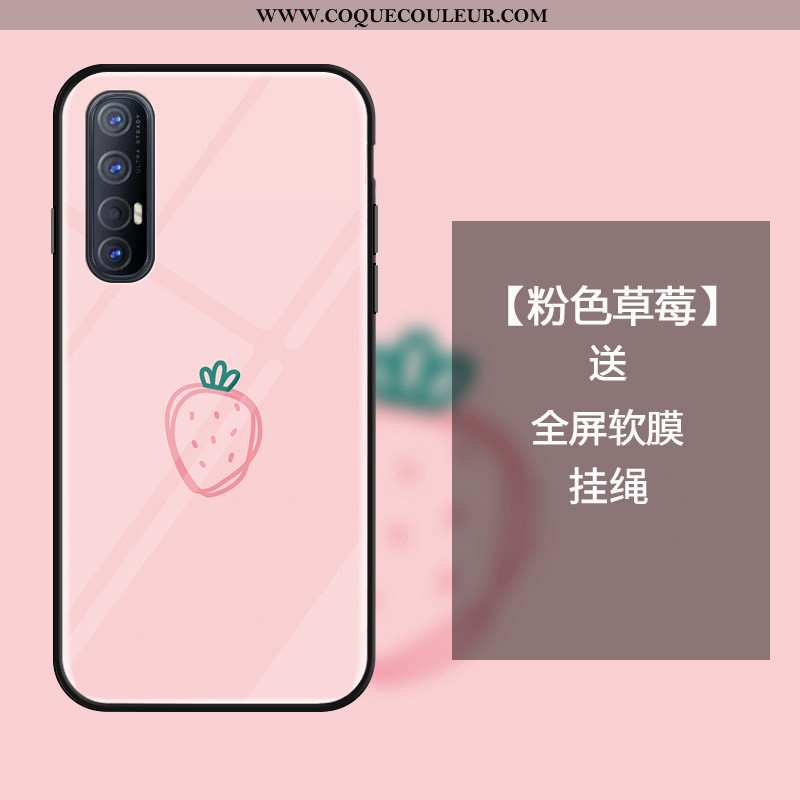 Coque Oppo Reno 3 Pro Protection Étui Fraise, Housse Oppo Reno 3 Pro Verre Tout Compris Rose