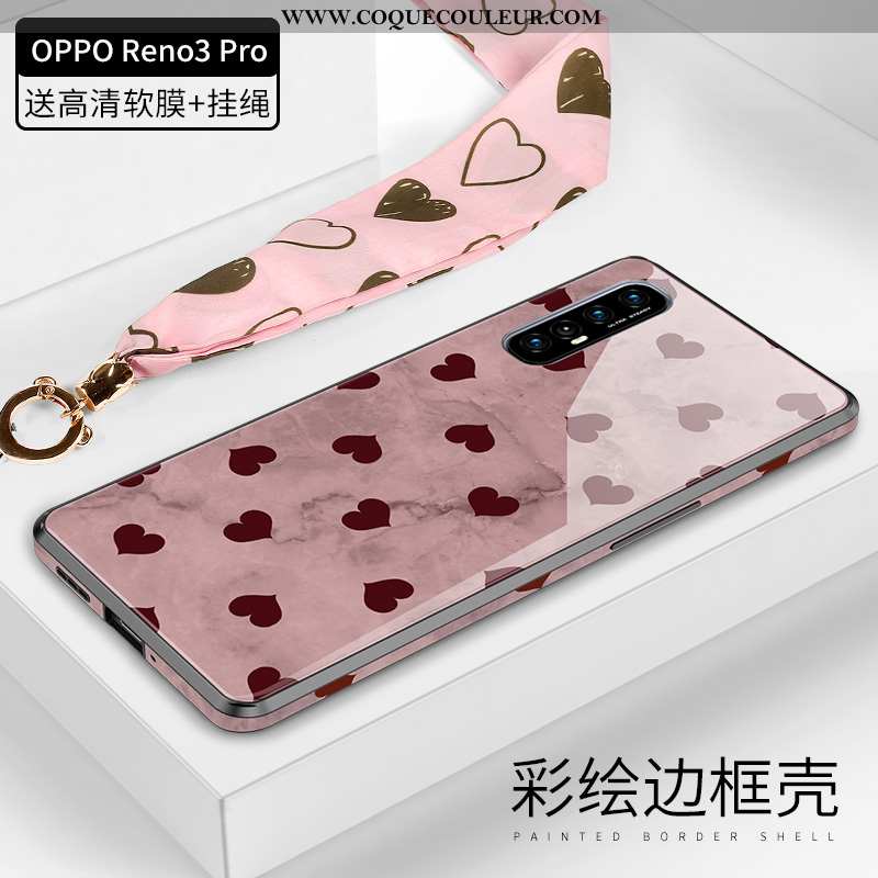 Coque Oppo Reno 3 Pro Protection Verre Coque, Housse Oppo Reno 3 Pro Luxe Incassable Rose