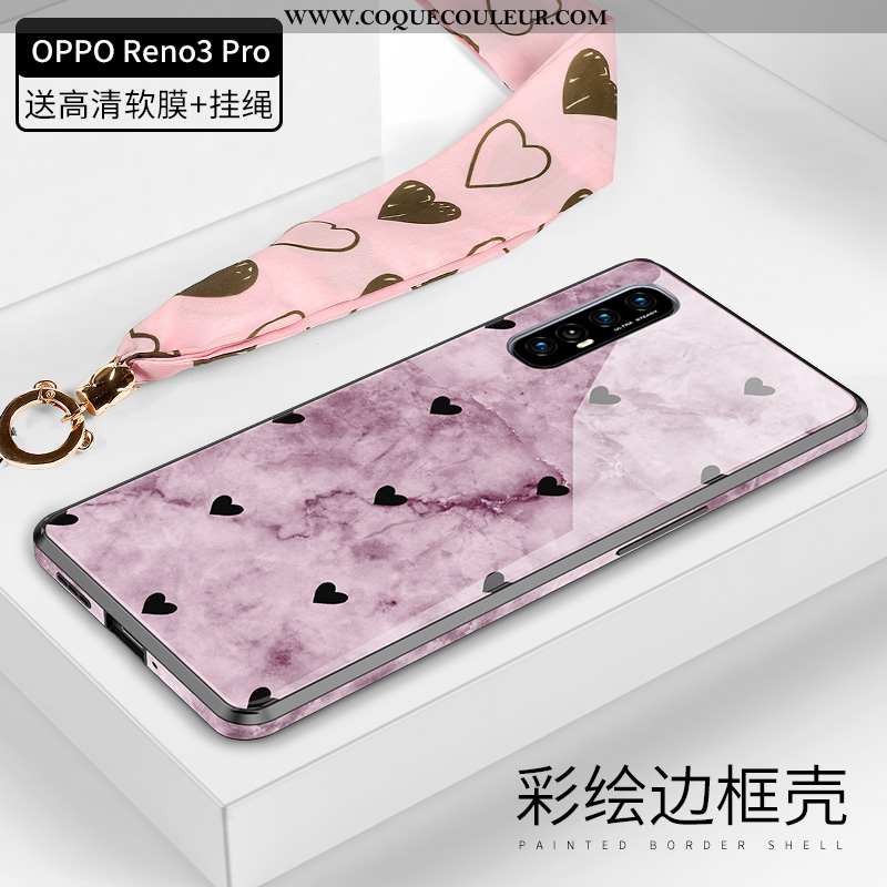 Coque Oppo Reno 3 Pro Protection Verre Coque, Housse Oppo Reno 3 Pro Luxe Incassable Rose