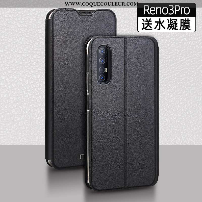 Coque Oppo Reno 3 Pro Protection Incassable Étui, Housse Oppo Reno 3 Pro Cuir Téléphone Portable Noi