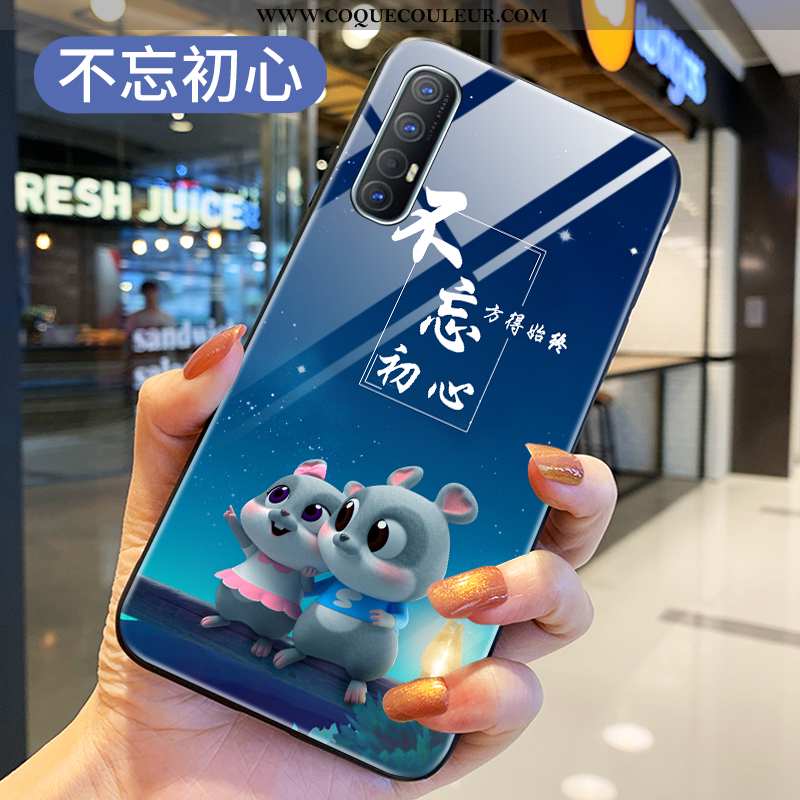 Étui Oppo Reno 3 Pro Verre Rat Coque, Coque Oppo Reno 3 Pro Protection Téléphone Portable Bleu