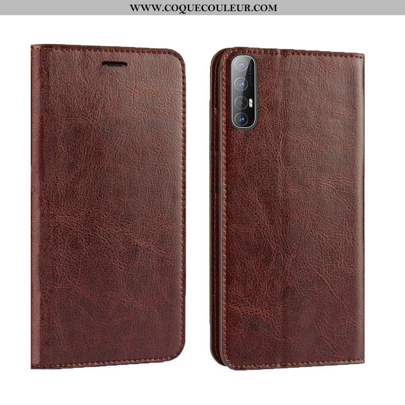 Housse Oppo Reno 3 Pro Cuir Luxe Véritable Marron, Étui Oppo Reno 3 Pro Protection Tout Compris Marr