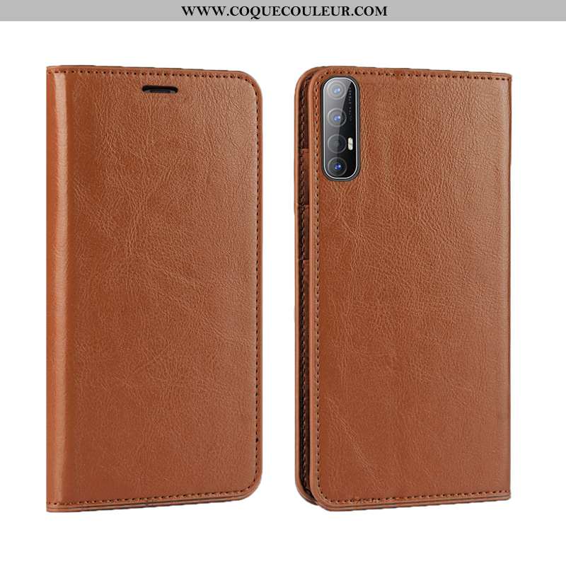 Housse Oppo Reno 3 Pro Cuir Luxe Véritable Marron, Étui Oppo Reno 3 Pro Protection Tout Compris Marr