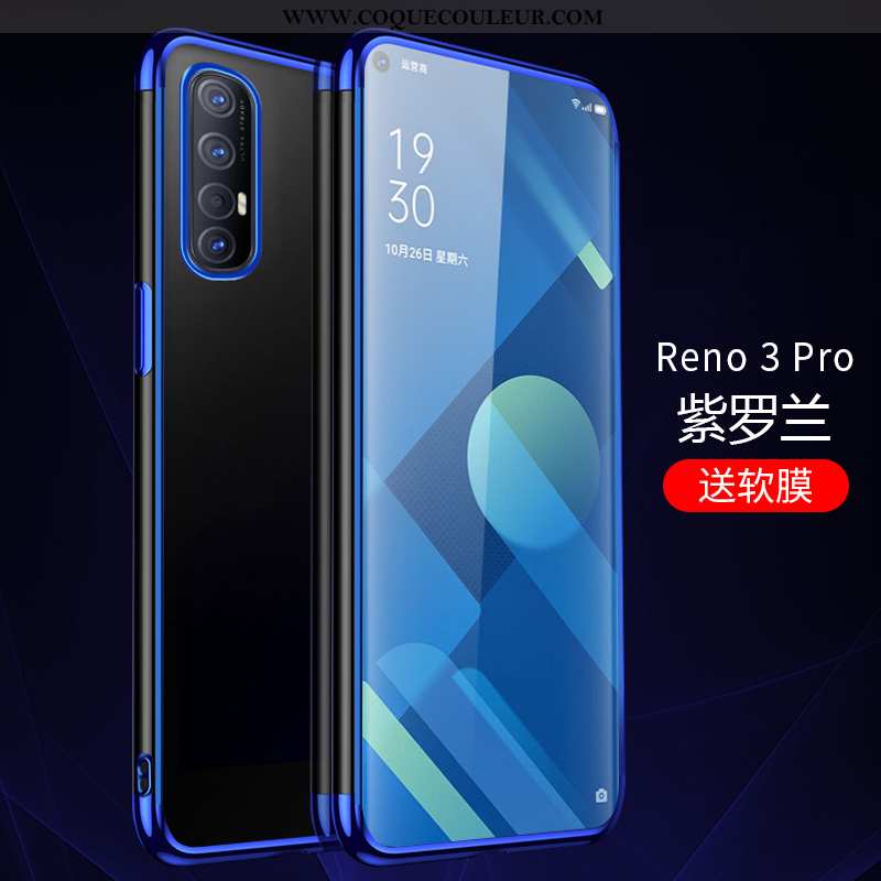 Étui Oppo Reno 3 Pro Transparent Incassable Bleu, Coque Oppo Reno 3 Pro Silicone Bleu