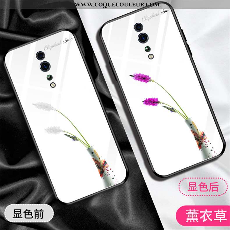 Housse Oppo Reno Z Protection Téléphone Portable Coque, Étui Oppo Reno Z Verre Fleur Blanche