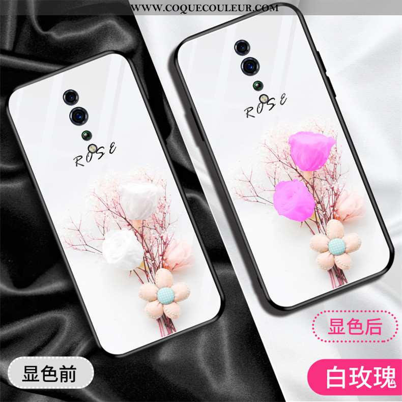 Housse Oppo Reno Z Protection Téléphone Portable Coque, Étui Oppo Reno Z Verre Fleur Blanche