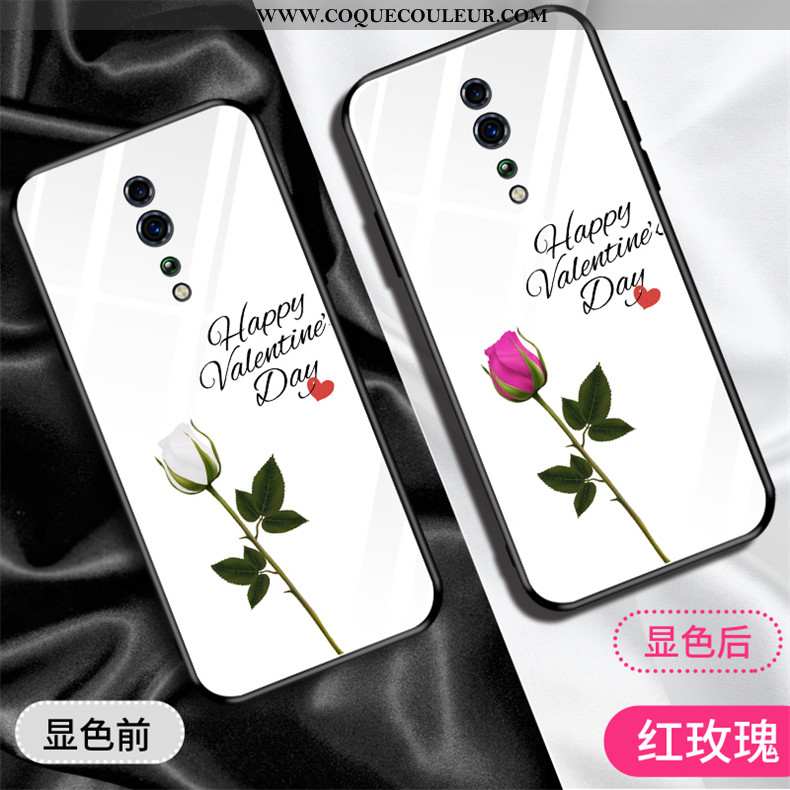 Housse Oppo Reno Z Protection Téléphone Portable Coque, Étui Oppo Reno Z Verre Fleur Blanche