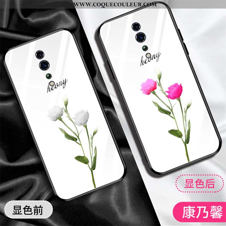 Housse Oppo Reno Z Protection Téléphone Portable Coque, Étui Oppo Reno Z Verre Fleur Blanche