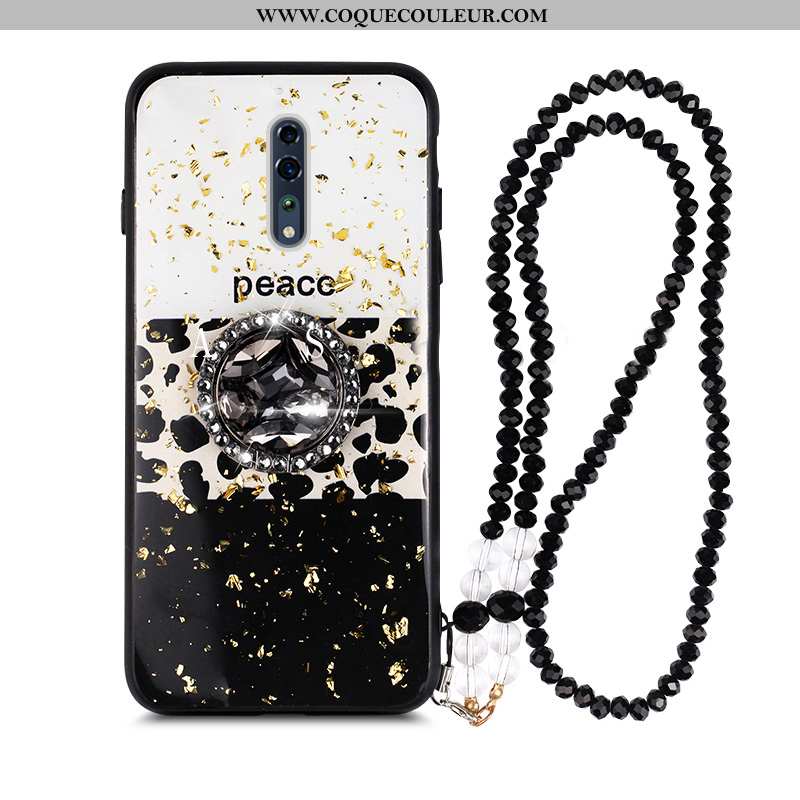 Étui Oppo Reno Z Strass Anneau Coque, Coque Oppo Reno Z Modèle Fleurie Incassable Noir