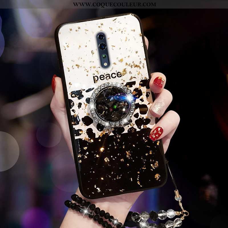 Étui Oppo Reno Z Strass Anneau Coque, Coque Oppo Reno Z Modèle Fleurie Incassable Noir