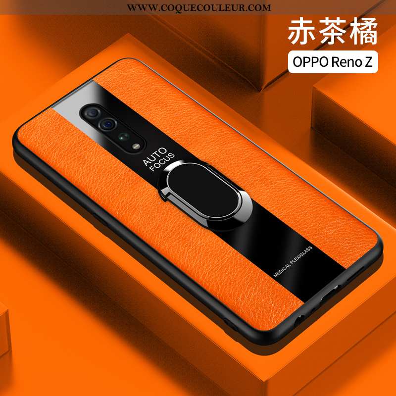 Housse Oppo Reno Z Cuir Silicone Anneau, Étui Oppo Reno Z Fluide Doux Support Orange