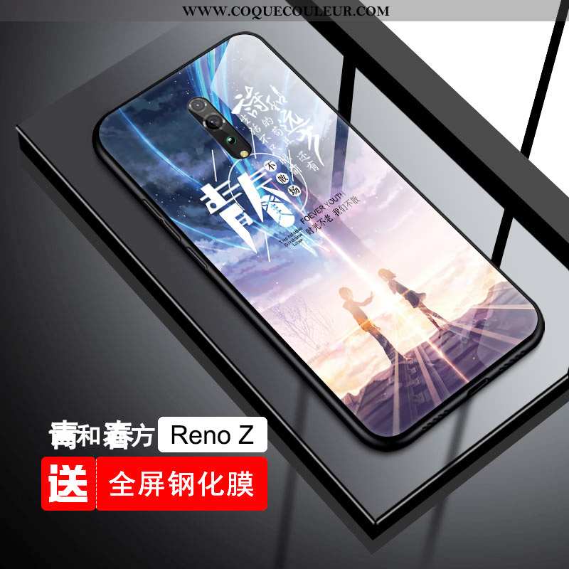 Housse Oppo Reno Z Verre Étui Protection, Oppo Reno Z Tendance Bleu