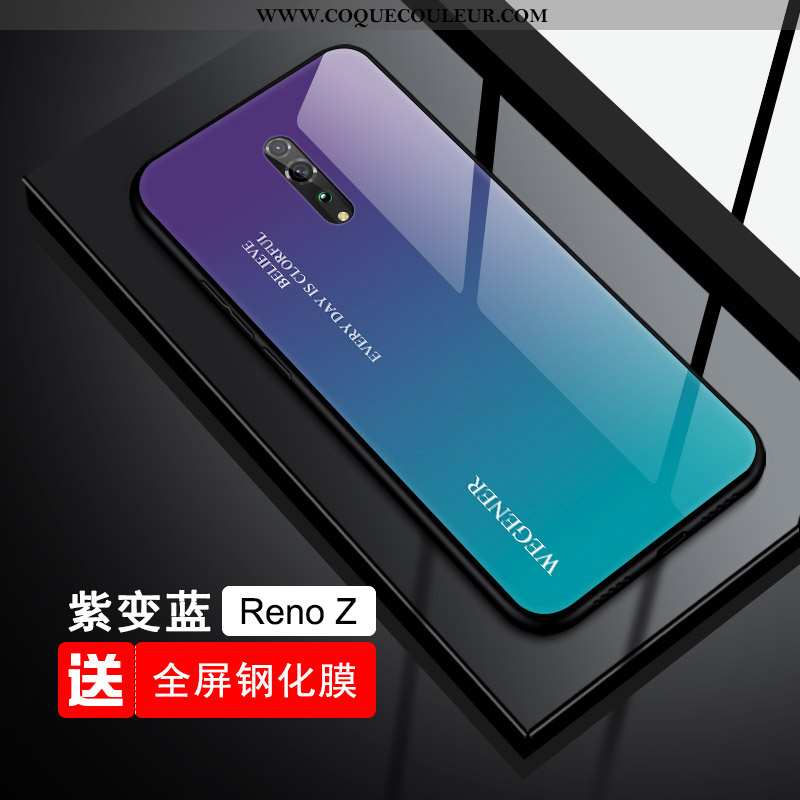 Housse Oppo Reno Z Verre Étui Protection, Oppo Reno Z Tendance Bleu