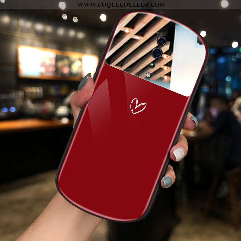 Étui Oppo Reno Z Verre Amour Miroir, Coque Oppo Reno Z Tendance Simple Bordeaux