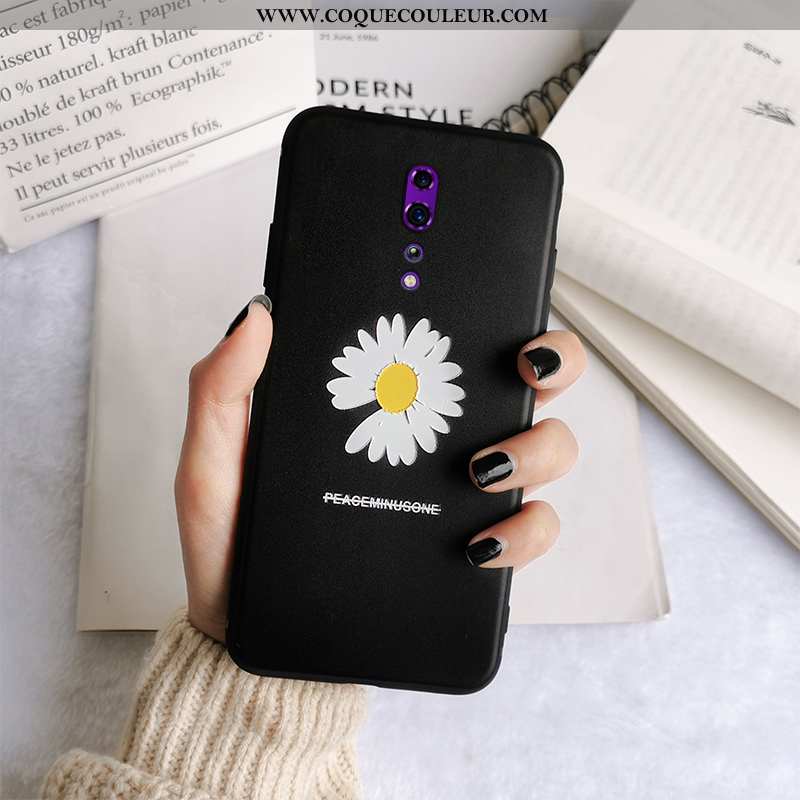 Coque Oppo Reno Z Silicone Gaufrage Tendance, Housse Oppo Reno Z Protection Vent Noir