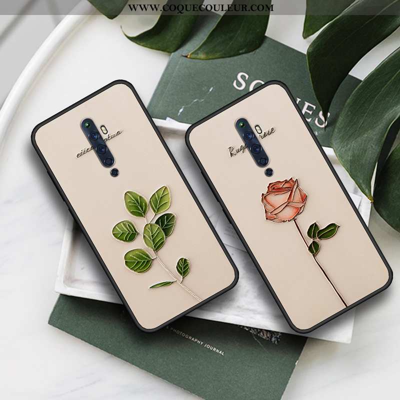 Housse Oppo Reno2 Protection Coque Simple, Étui Oppo Reno2 Gaufrage Incassable Verte