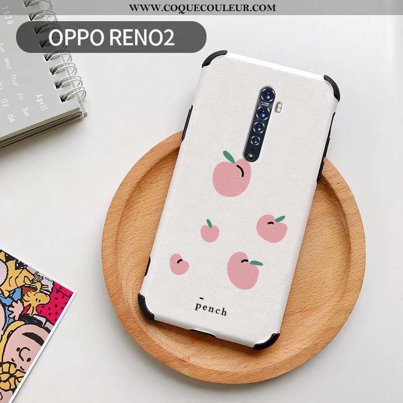 Housse Oppo Reno2 Cuir Étui Dessin Animé, Oppo Reno2 Modèle Fleurie Charmant Blanche