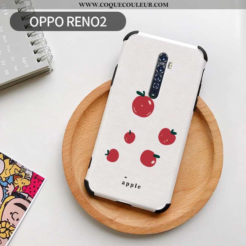 Housse Oppo Reno2 Cuir Étui Dessin Animé, Oppo Reno2 Modèle Fleurie Charmant Blanche