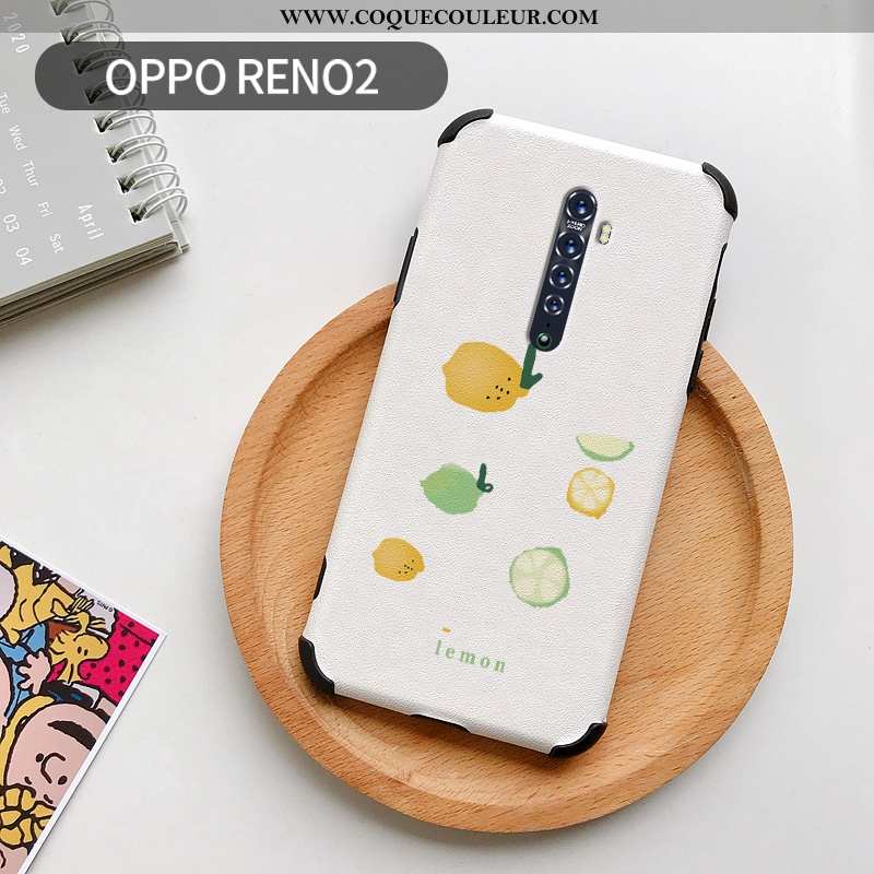 Housse Oppo Reno2 Cuir Étui Dessin Animé, Oppo Reno2 Modèle Fleurie Charmant Blanche