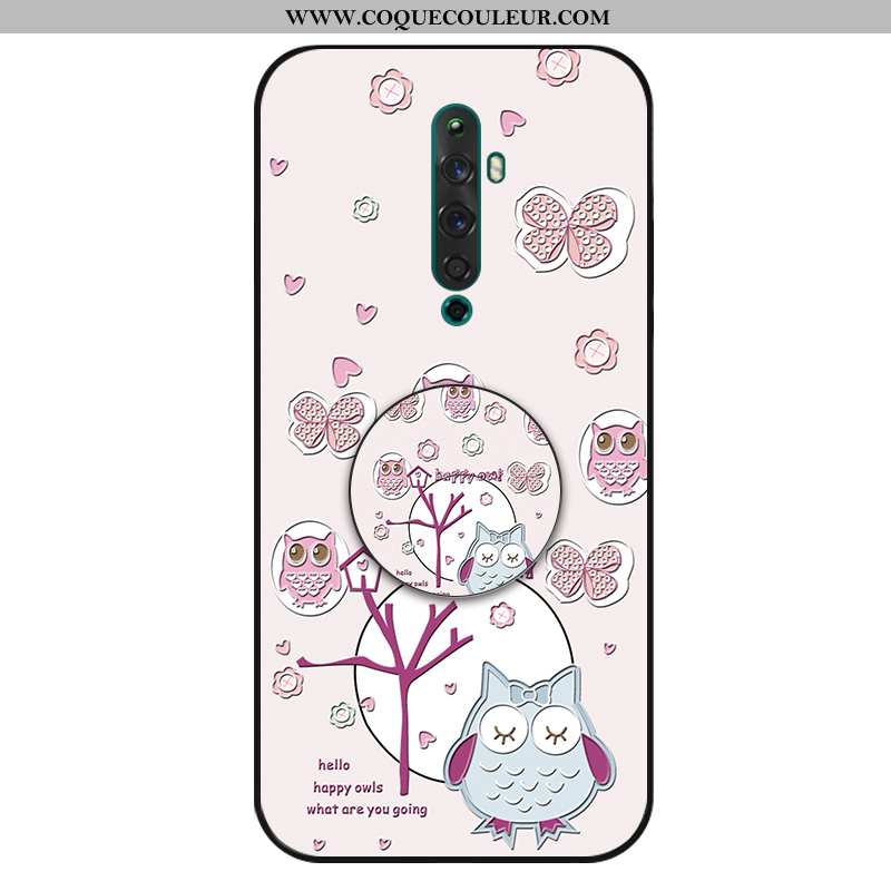 Housse Oppo Reno2 Silicone Support Rose, Étui Oppo Reno2 Dessin Animé Fluide Doux Rose