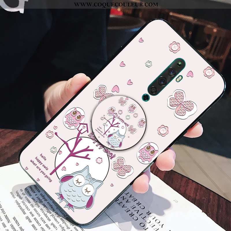 Housse Oppo Reno2 Silicone Support Rose, Étui Oppo Reno2 Dessin Animé Fluide Doux Rose