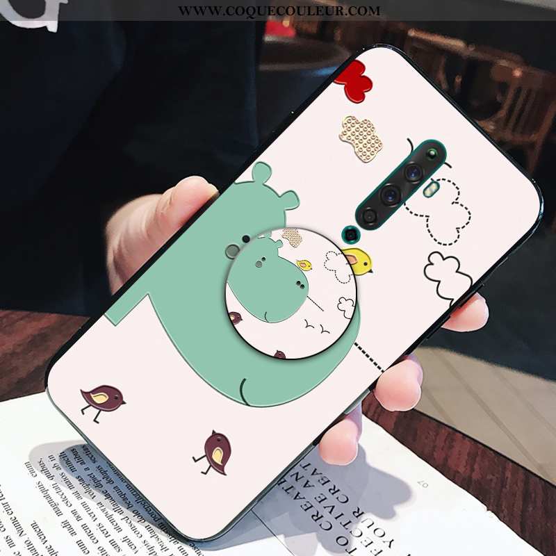 Housse Oppo Reno2 Silicone Support Rose, Étui Oppo Reno2 Dessin Animé Fluide Doux Rose