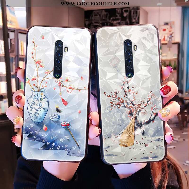 Étui Oppo Reno2 Tendance Losange Style Chinois, Coque Oppo Reno2 Modèle Fleurie Personnalité Bleu