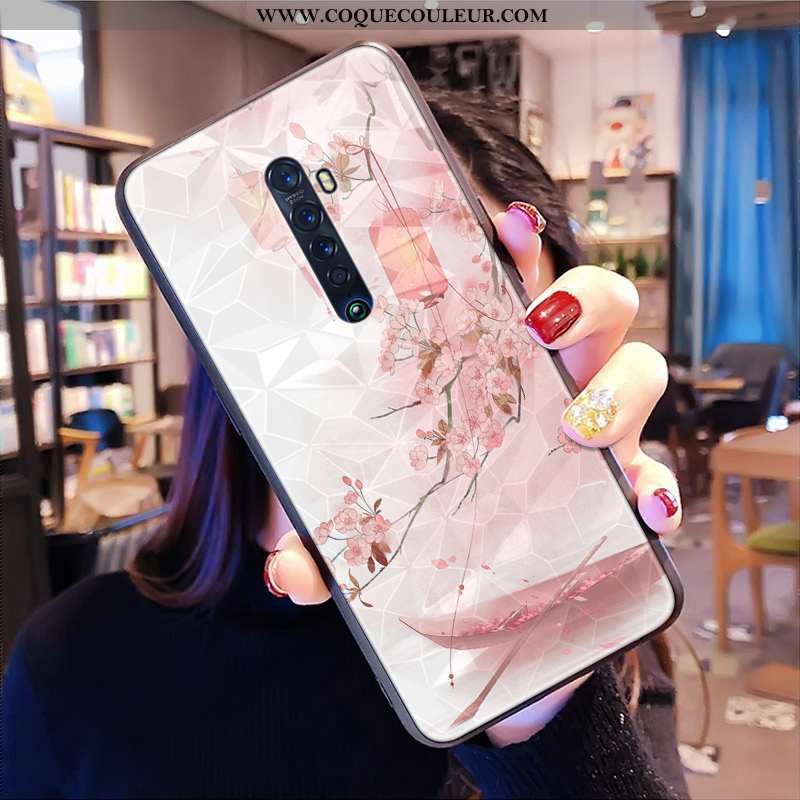 Étui Oppo Reno2 Tendance Losange Style Chinois, Coque Oppo Reno2 Modèle Fleurie Personnalité Bleu