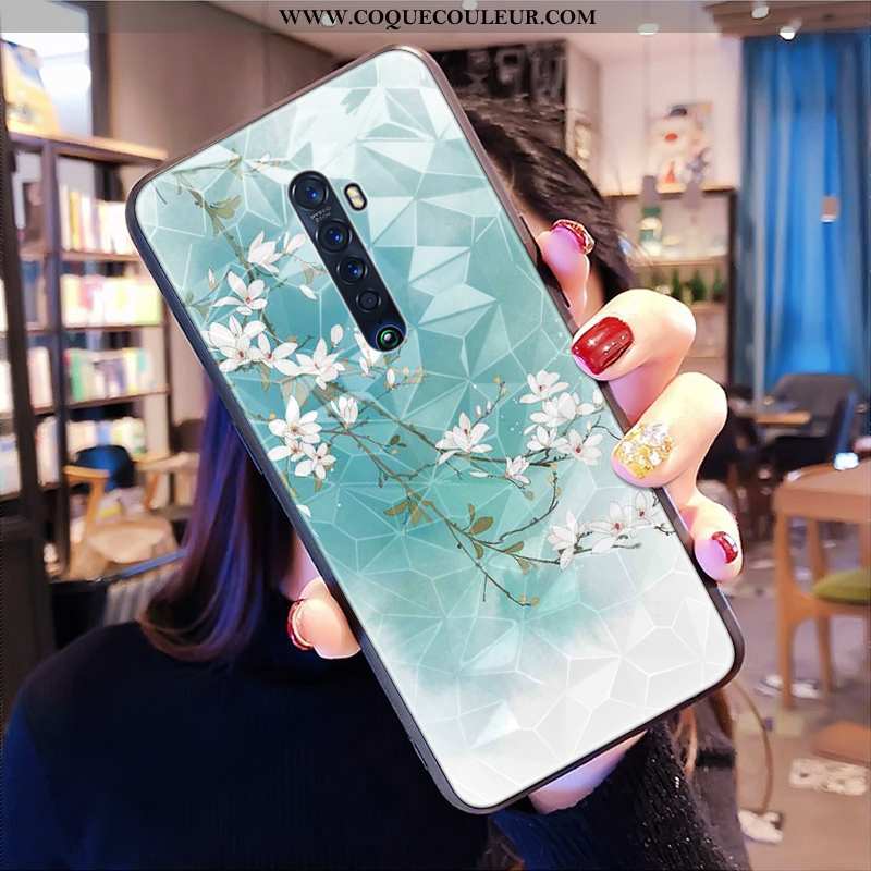 Étui Oppo Reno2 Tendance Losange Style Chinois, Coque Oppo Reno2 Modèle Fleurie Personnalité Bleu