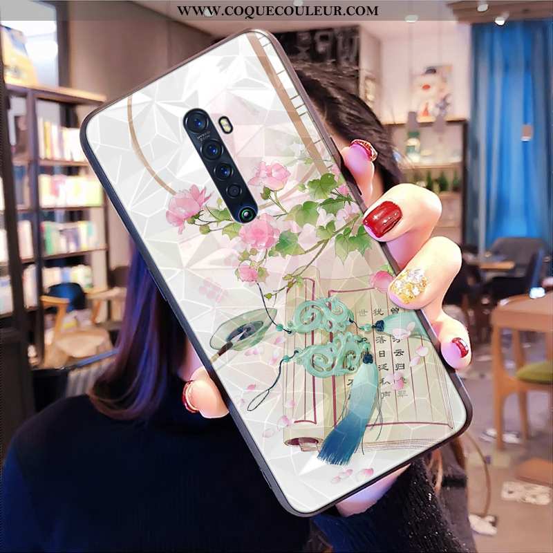 Étui Oppo Reno2 Tendance Losange Style Chinois, Coque Oppo Reno2 Modèle Fleurie Personnalité Bleu