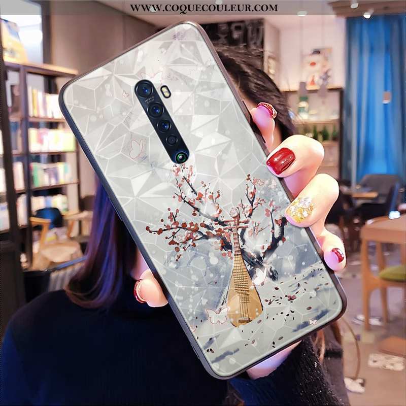 Étui Oppo Reno2 Tendance Losange Style Chinois, Coque Oppo Reno2 Modèle Fleurie Personnalité Bleu