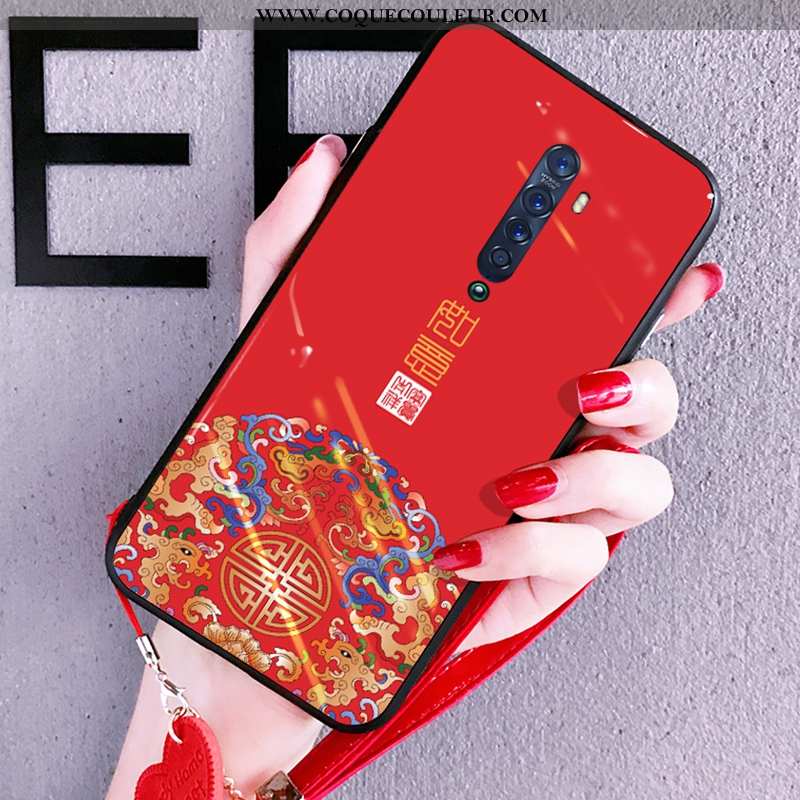 Coque Oppo Reno2 Tendance Bleu Marin Net Rouge, Housse Oppo Reno2 Fluide Doux Amoureux Bleu Foncé