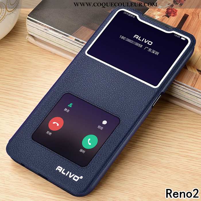 Coque Oppo Reno2 Fluide Doux Clamshell Cuir, Housse Oppo Reno2 Silicone Marron