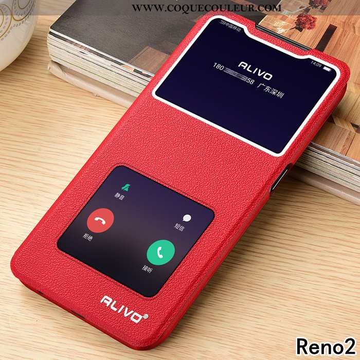 Coque Oppo Reno2 Fluide Doux Clamshell Cuir, Housse Oppo Reno2 Silicone Marron