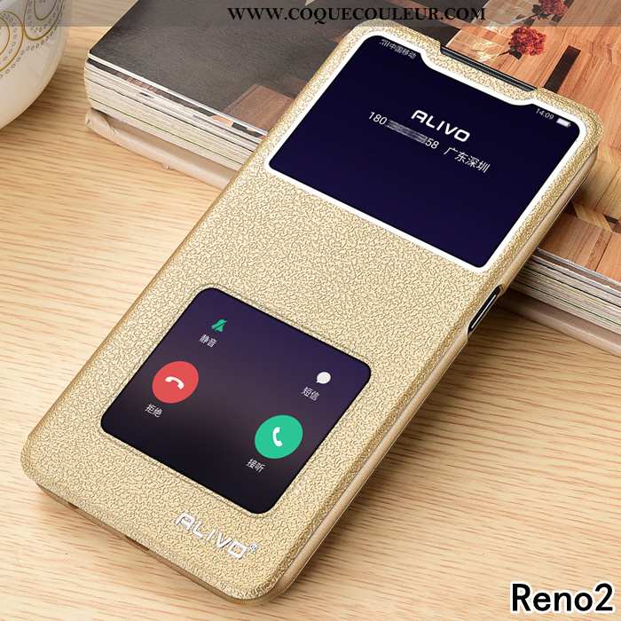 Coque Oppo Reno2 Fluide Doux Clamshell Cuir, Housse Oppo Reno2 Silicone Marron