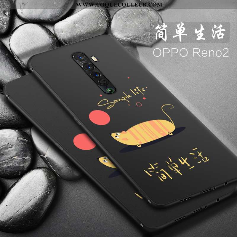 Housse Oppo Reno2 Délavé En Daim Téléphone Portable Étui, Étui Oppo Reno2 Tendance Protection Noir